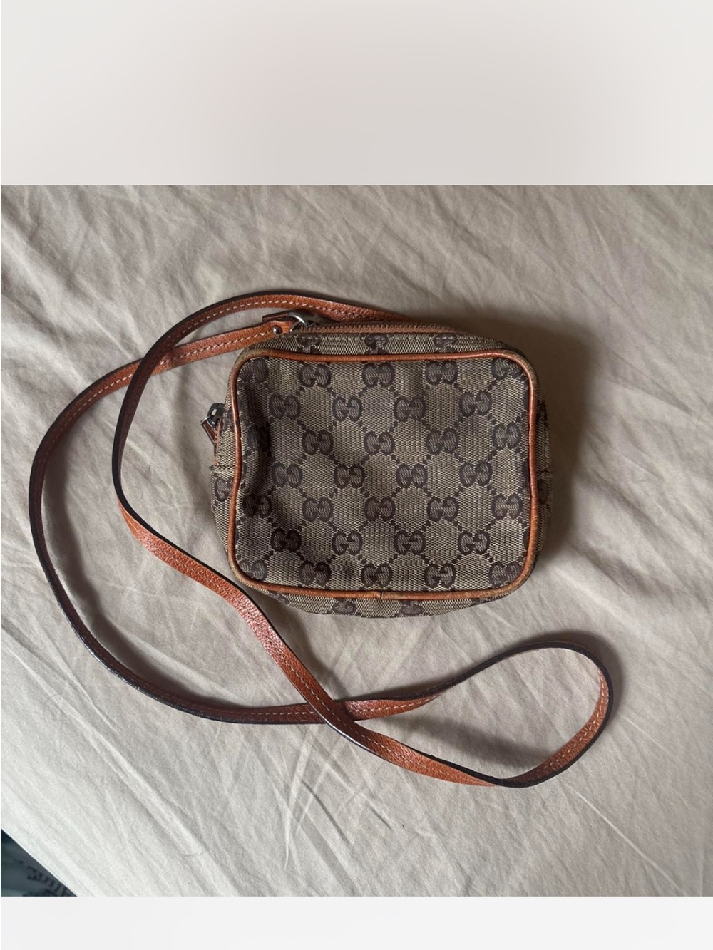 Gucci Brown GG Canvas Crossbody with Leather Trim